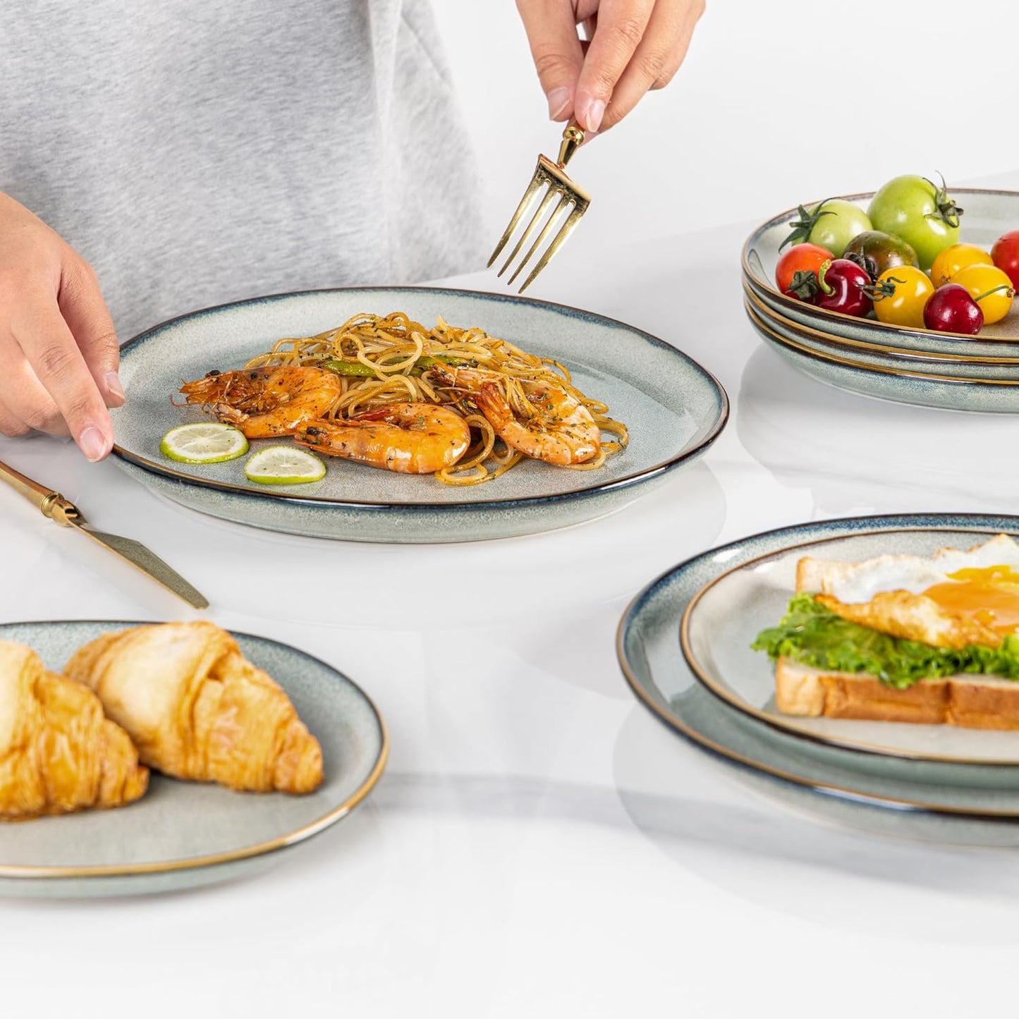 AmorArc Ceramic Dinnerware Sets,Handmade Reactive Glaze Stoneware Plates and Bowls Set,Highly Scratch Resistant | Dishwasher & Microwave Safe Dishes Set,Service for 8 (24pc)