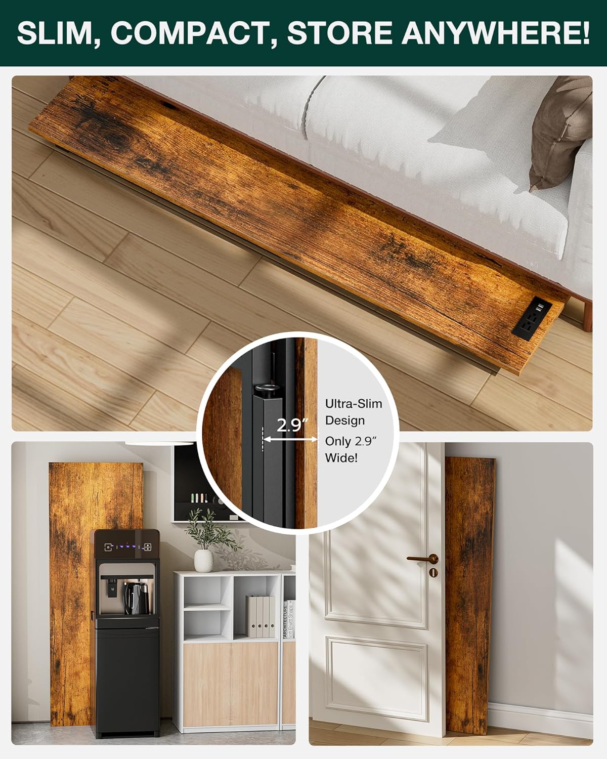 Frylr Small Folding Computer Desk – 55.1 Inch Portable Table for Craft and Study, Lightweight Desk for Small Spaces, Foldable Laptop Table Built-in AC/USB Outlets for Convenience, Rustic Brown