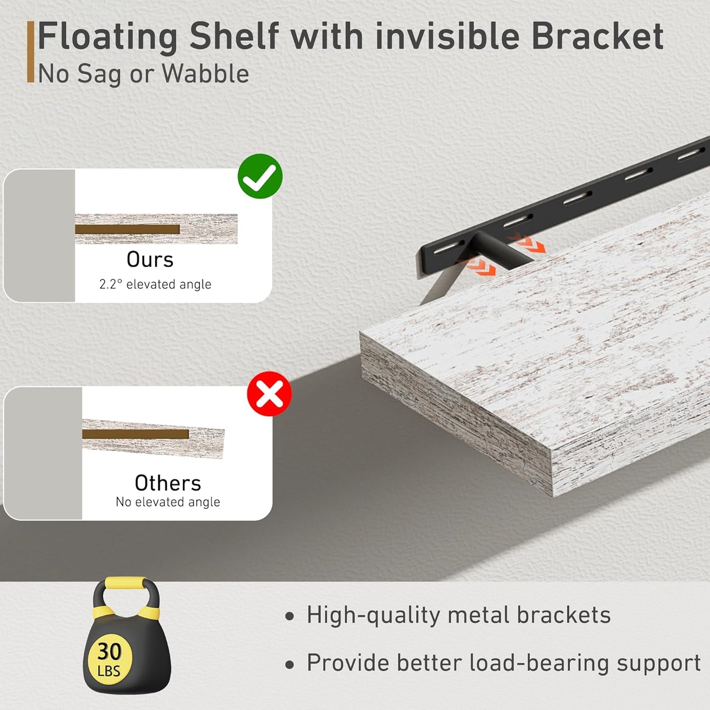 Fun Memories Deep Floating Shelves - 16" W x 9" D x 1.6" H Rustic Grey Wall Shelf - Wall Mounted Shelves for Storage - Wooden Shelves with Invisible Brackets for Living Room, Farmhouse - Set of 2