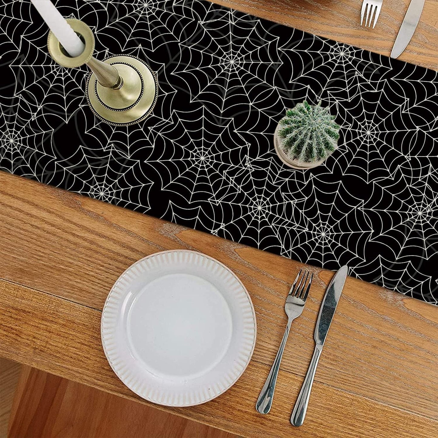 Halloween Table Runner Spider Web Black Linen Table Runners for Seasonal Holidays Indoor Outdoor Kitchen Dining Party Home Decor 13 x 48 Inch