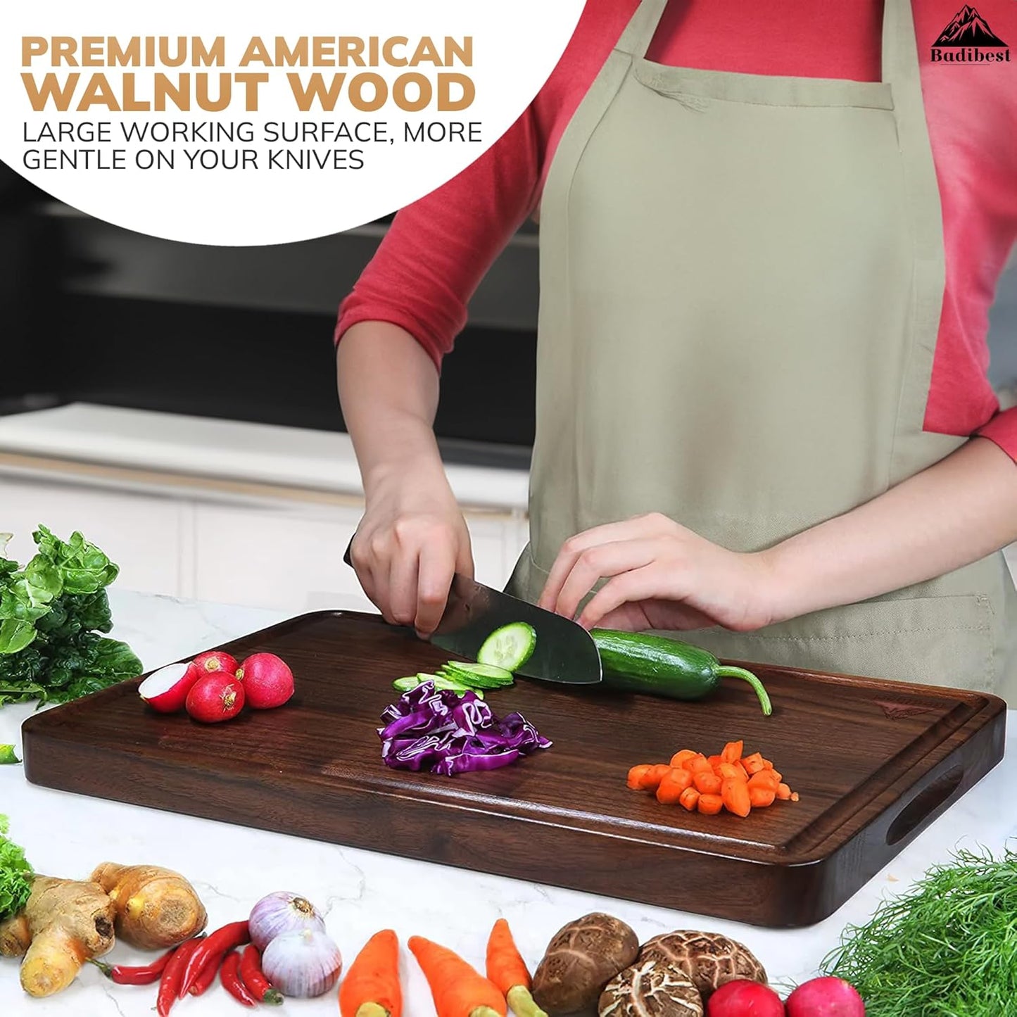 Handcrafted Walnut Wood Cutting Board 12x8, Non Toxic Kitchen Chopping Board with Juice Groove Charcuterie Serving Board, Eco & Knife Friendly Small Wooden Cutting Boards for Kitchen, Restaurant Use