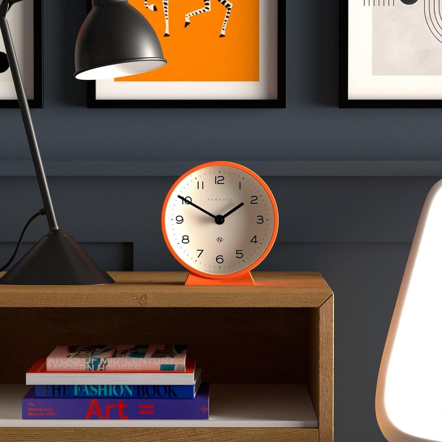 NEWGATE® M Mantel Echo Desk Clock | Modern Round Design | Pumpkin Orange | Easy to Read Numbers | Contemporary Style for Desk, Table, Shelf or Bedside
