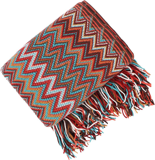 Boho Throw Blanket - Bohemian Fringe Tassels， for Bed Couch Soft ChairBlanket Double Sided (50"x70") (Red)