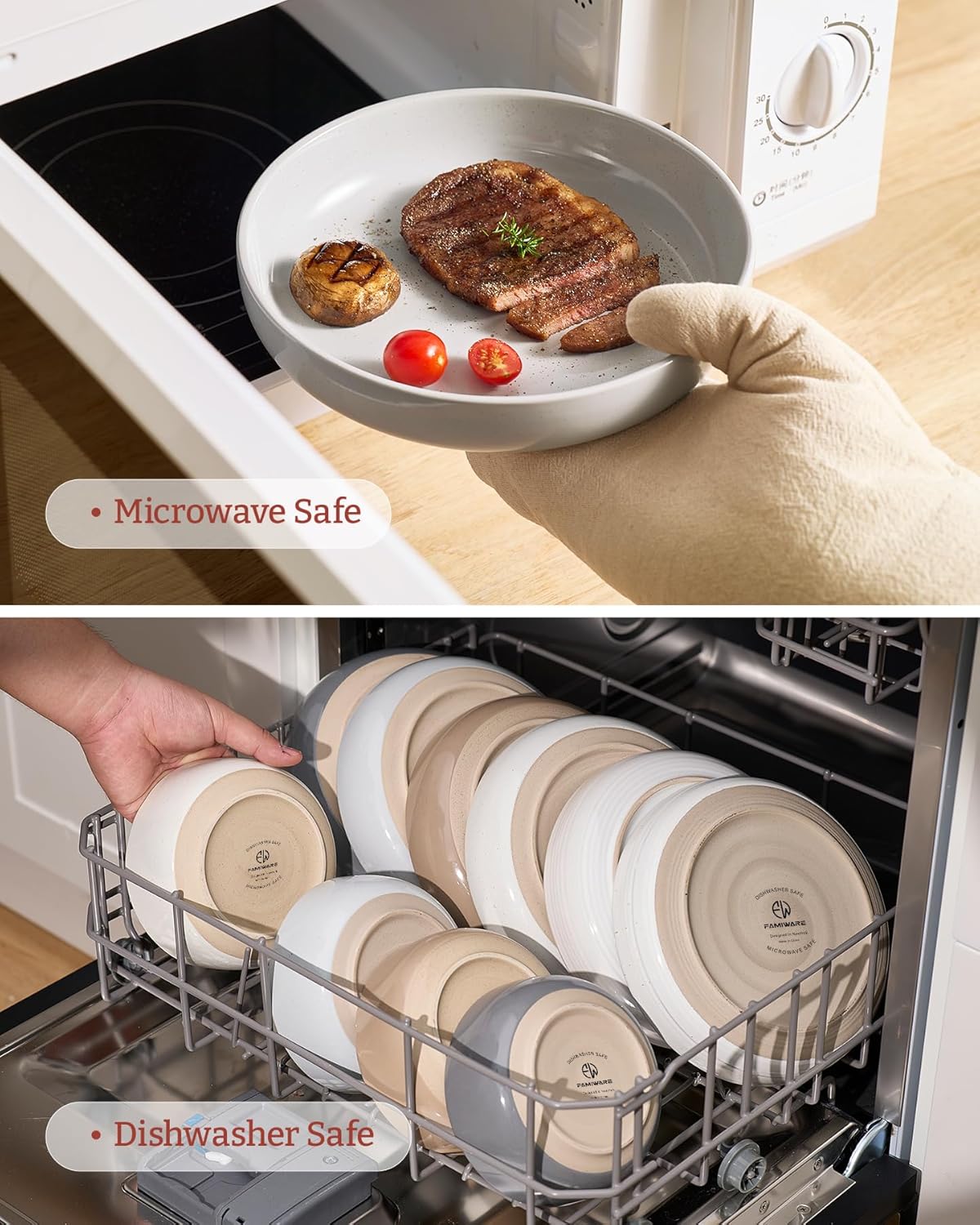 famiware Milkyway 33 oz Bowl Set, Pasta Bowls Set of 6, Salad Bowls Perfect for Your Friend for Housewarming, Thanksgiving, Christmas, Light Gray