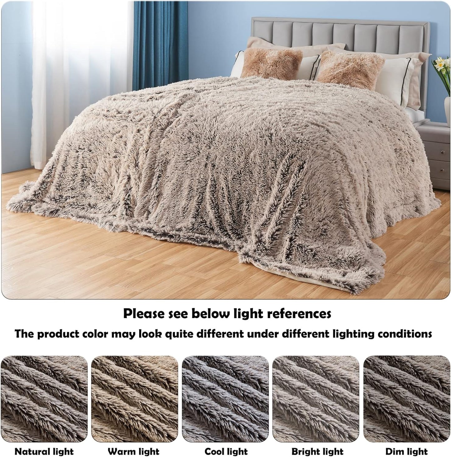 GONAAP Fuzzy Faux Fur Throw Blanket Twin Size Frosty Brown Super Soft Cozy Plush Fuzzy Shaggy Blanket for Couch Sofa Bed (Frosty Brown, Twin(60"x80"))