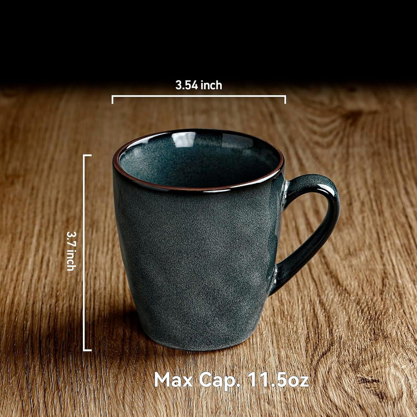 famiware Coffee Mugs Set of 4, Ocean Round 11.5oz Coffee Cup Set with Handle for Cocoa, Milk, Hot Chocolate, Stoneware Cups for Kitchen, Reactive Glaze, Microwave Dishwasher Safe, Deep Forest