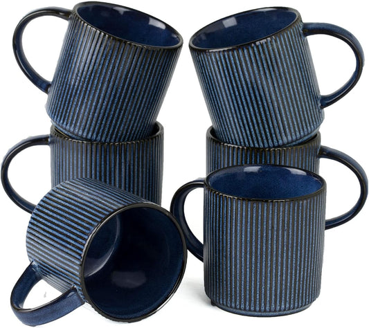 famiware Coffee Mug Set for 6, Star 12 oz Catering Mugs Cup Set with Handle for Coffee, Tea, Cocoa, Milk - Ceramic Stoneware Drinkware Set, Nebulas Blue