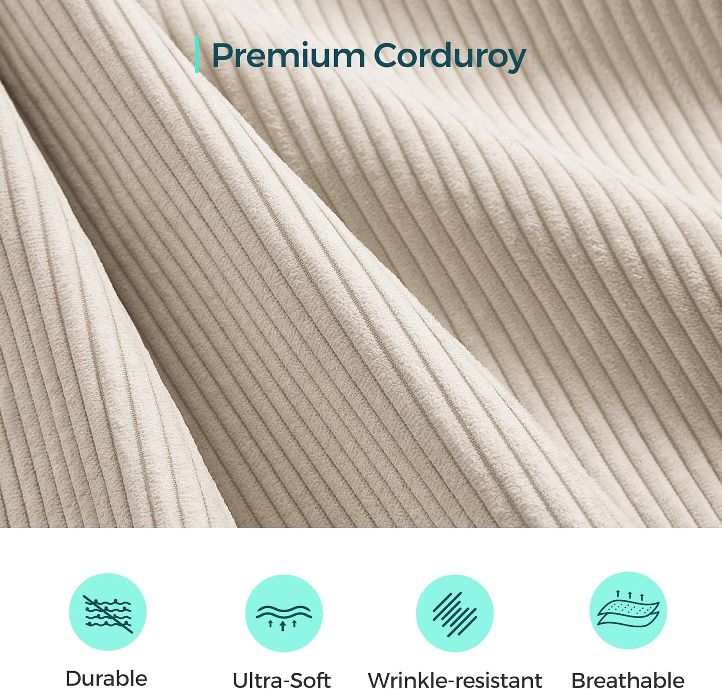 LINSY HOME Modular Sectional Sofa, 105" Boneless Couch L Shaped 3-Seat Sofa with Movable Ottoman, Corduroy Sectional Cloud Couches for Living Room, No Assembly Required, Beige