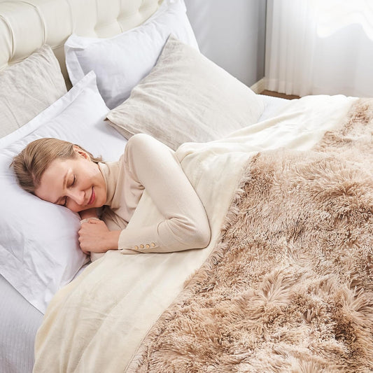 GONAAP Fuzzy Faux Fur Throw Blanket Queen Size Tie-dye Beige Super Soft Cozy Plush Fuzzy Shaggy Blanket for Couch Sofa Bed (Tie-dye Beige, Queen(90"x90"))