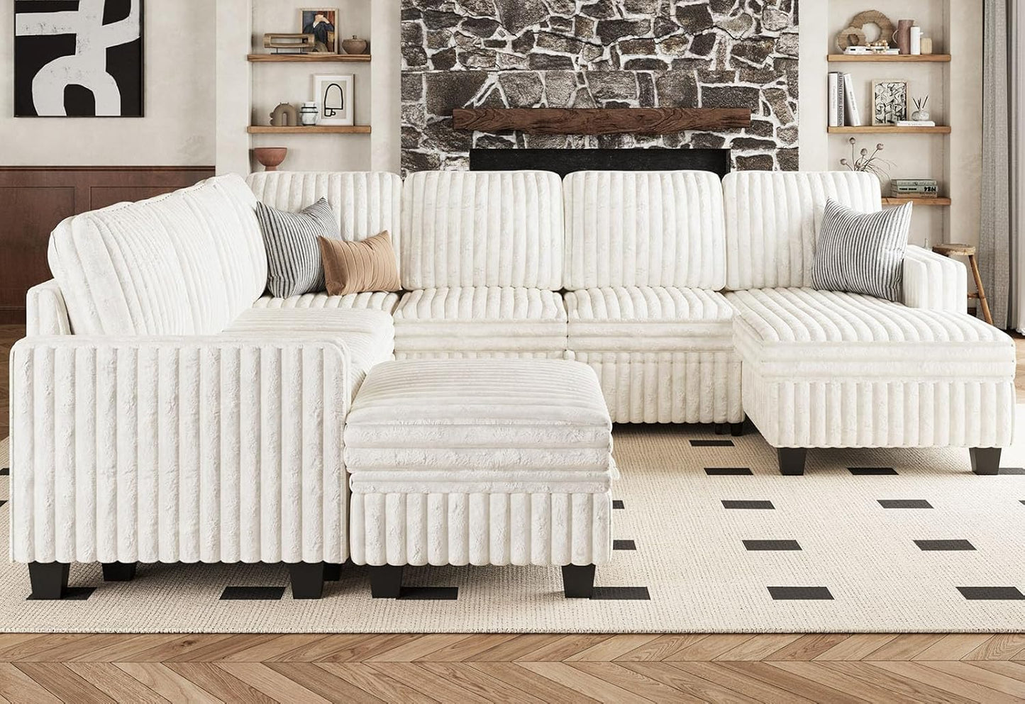 Belffin Oversized Sofa Bed Modular Sectional Sleeper Sofa with Pull Out Bed L Shaped Couch with Storage Chaise White Couch