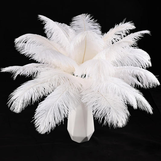 THARAHT White Ostrich Feathers 24pcs Natural Bulk 10-12Inch 25cm-30cm for Crafts Wedding Party Centerpieces Easter Gatsby and Christmas Tree Decoration Feathers