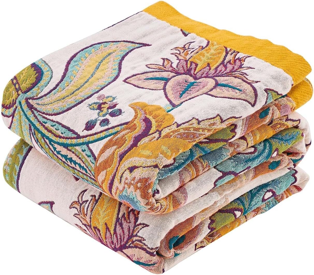 Boho Throw Blanket for Bed, 100% Cotton Soft Rustic Quilt Fall Blanket, 80"x90" Floral Printed Farmhouse Decor Bed Blankets, All Season Rustic Reversible Bohemian Throw Quilt