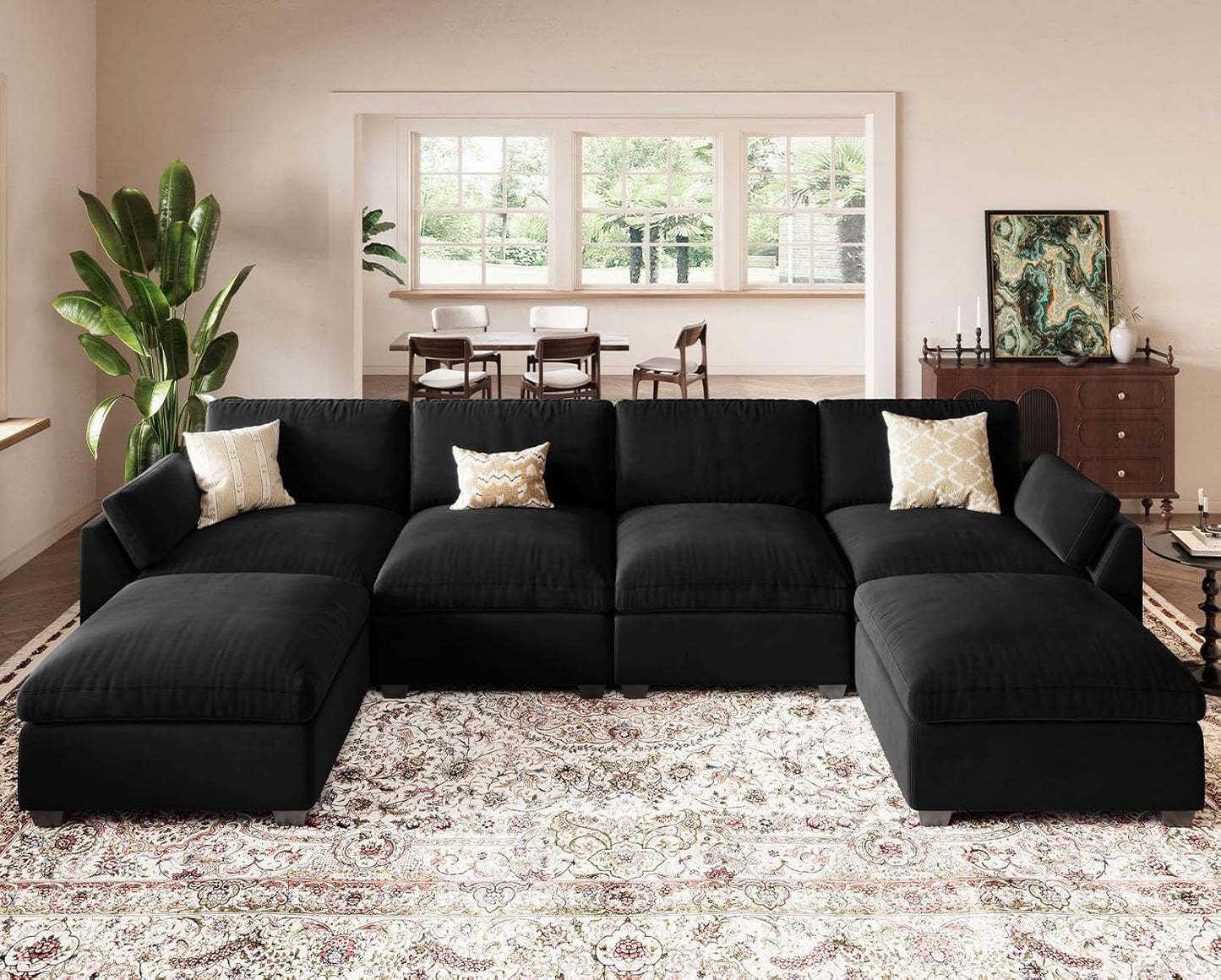 Belffin Sectional Couch with Extra Deep Seat,137.8" Cloud Modular Sectional Sofa,Convertible 6-Seater U Shaped Couches for Living Room,Oversized Comfy Velvet Black Couch