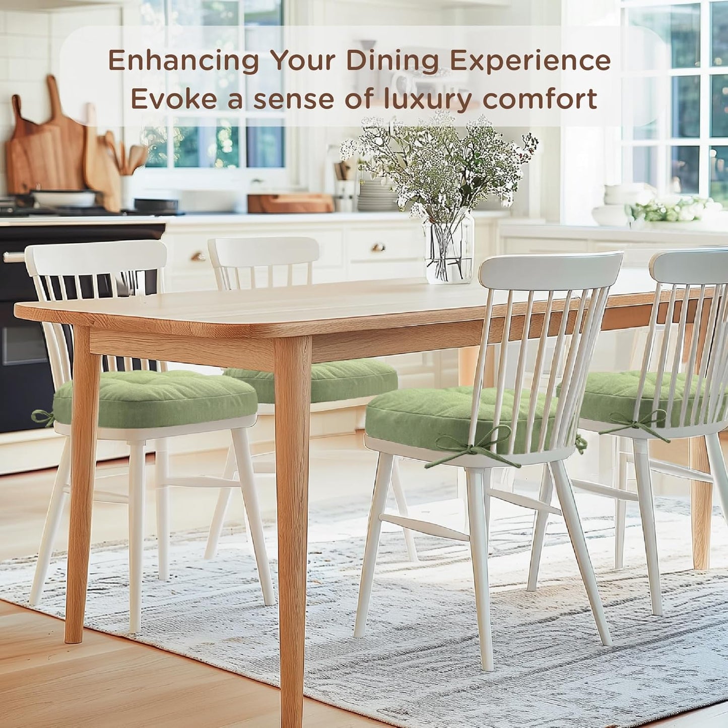 Codi Dining Chair Cushions 2 Pack, Thick Chairs Pads for Indoor Kitchen Room - Washable, Non-Slip Memory Foam Seat Cushion with Ties, 16.5"x16.5"x 3.5", Set of 2, Sage