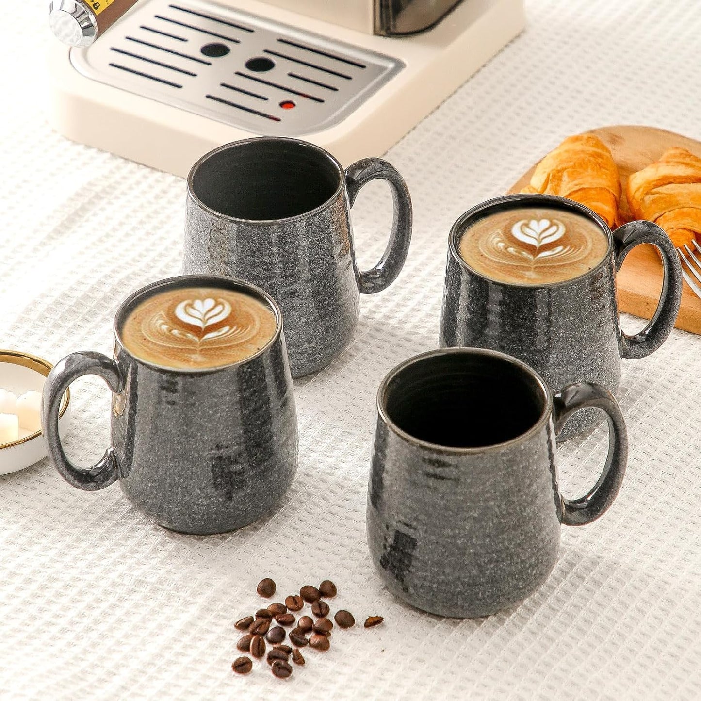 Hasense Ceramic Coffee Mugs - 15 OZ Large Coffee Cups Set of 4 with Handle for Hot Beverage, Porcelain Latte Mugs for Tea, Milk, Cocoa, Cappuccino and Mocha, Microwave and Dishwasher Safe, Grey
