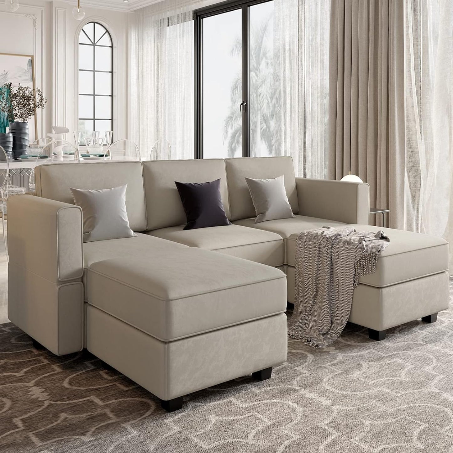 Belffin Modular Sectional Sofa with Double Chaise Velvet U Shaped Sofa Reversible Sectional Couch with Storage Grey