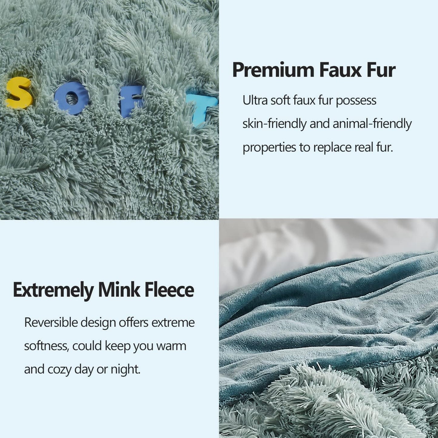 GONAAP Fuzzy Faux Fur Throw Blanket Ice Blue Super Soft Cozy Plush Fuzzy Shaggy Blanket for Couch Sofa Bed (Ice Blue, Throw(50"x60"))