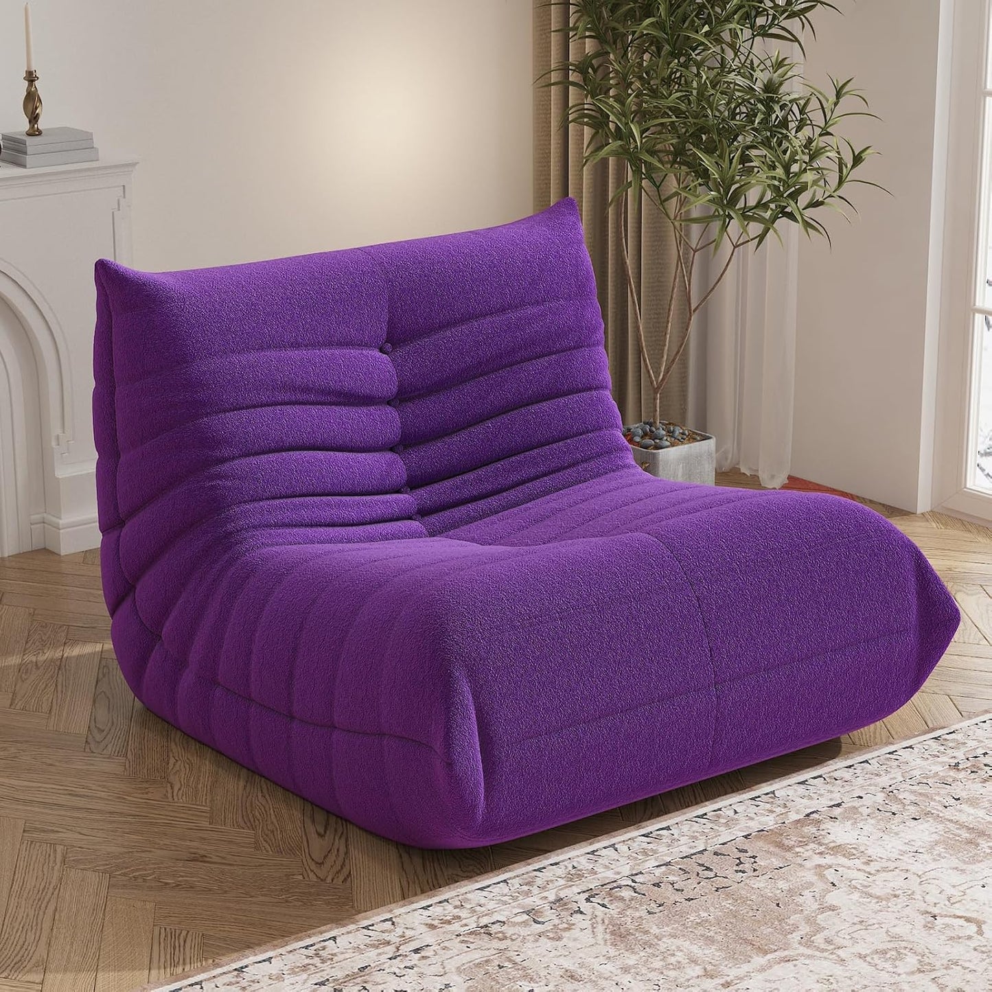 Bean Bag Chair, Fireside Chair Bean Bag Sofa Large Bean Bag Chair for Adults, Bean Bag Chairs for Teens with High Density Comfortable Foam, Memory Foam Bean Bag for Living Room, Bedroom (Purple)