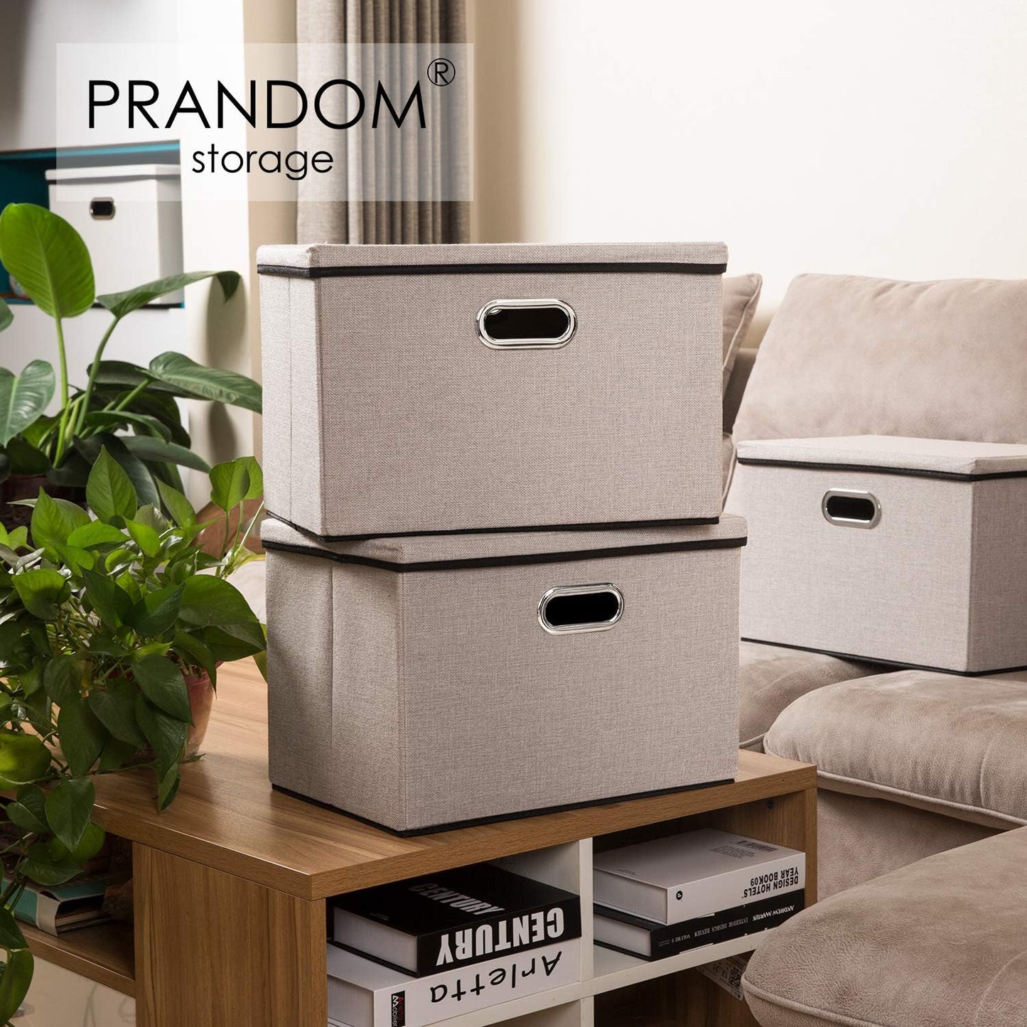 PRANDOM Large Foldable Storage Bins with Lids [5-Pack] linenFabric Decorative Storage Boxes Organizer Containers Baskets Cube(17.7x11.8x11.8) For 6+ Year Old Boys and Girls