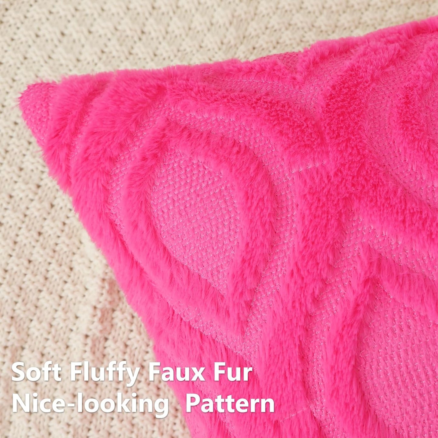 decorUhome Fall Throw Pillow Covers 26x26 Inch Set of 2, Soft Plush Decorative Faux Fur Hot Pink Solid Couch Pillow Covers, Accent Farmhouse Neutral Square Euro Pillow Cases for Sofa Bed Living Room