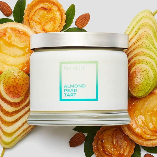 PartyLite 3-Wick Jar Candle, Highly Fragranced Clean Burning Glass Candle, 25-45 Hours Burn Time (Almond Pear Tart)