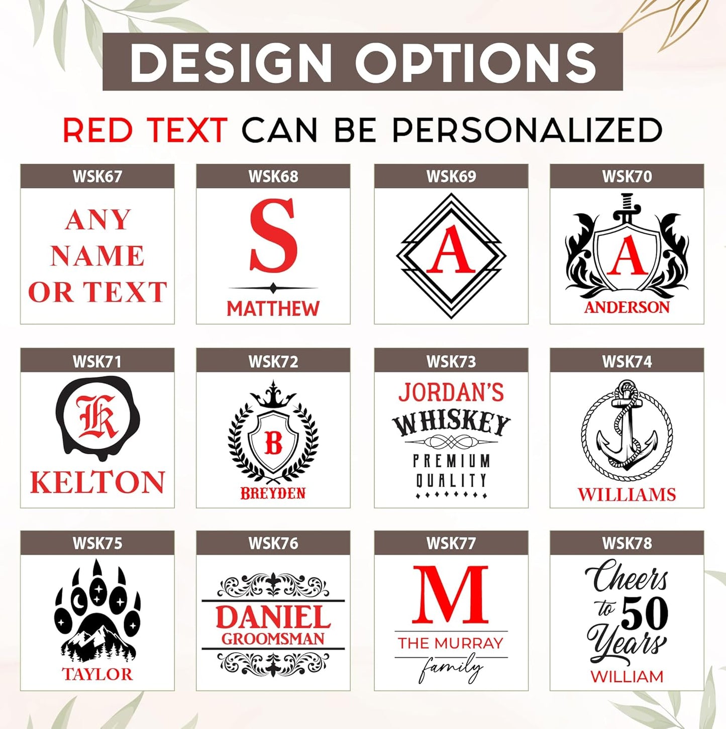 Personalized Square Whiskey Decanter Set for Men 750ml Luxury Gift for Valentine's, Birthdays, Anniversaries - Liquor Decanters with 2 or 4 Glasses Retirement, Weddings - 24 Engraved Design Options