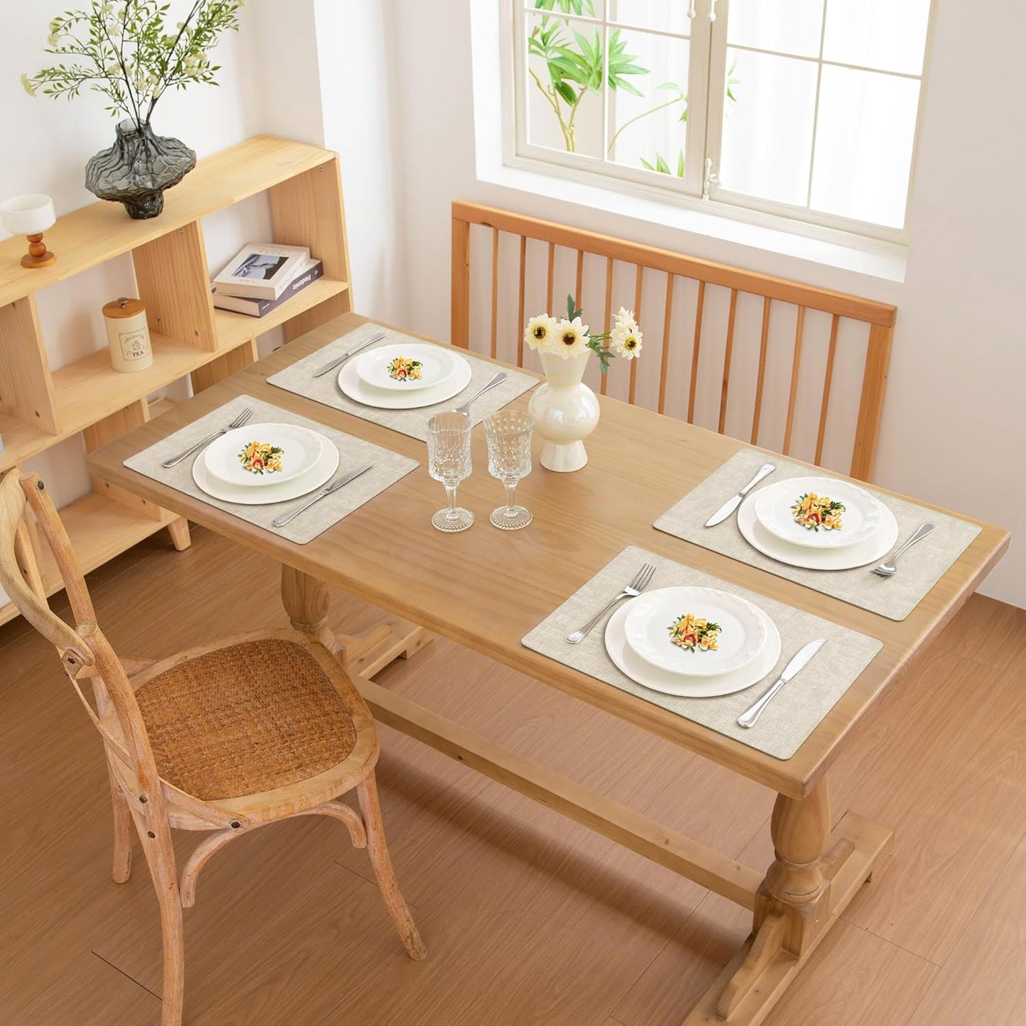 FROMHEART Faux Leather Placemats Set of 4–Waterproof,Heat/Oil Stain-Resistant PU Table Mat–Reversible,Non-Slip,Easy to Clean Place Mats for Kitchen,Dining,Indoor/Outdoor,(Beige,11.8" x 17")