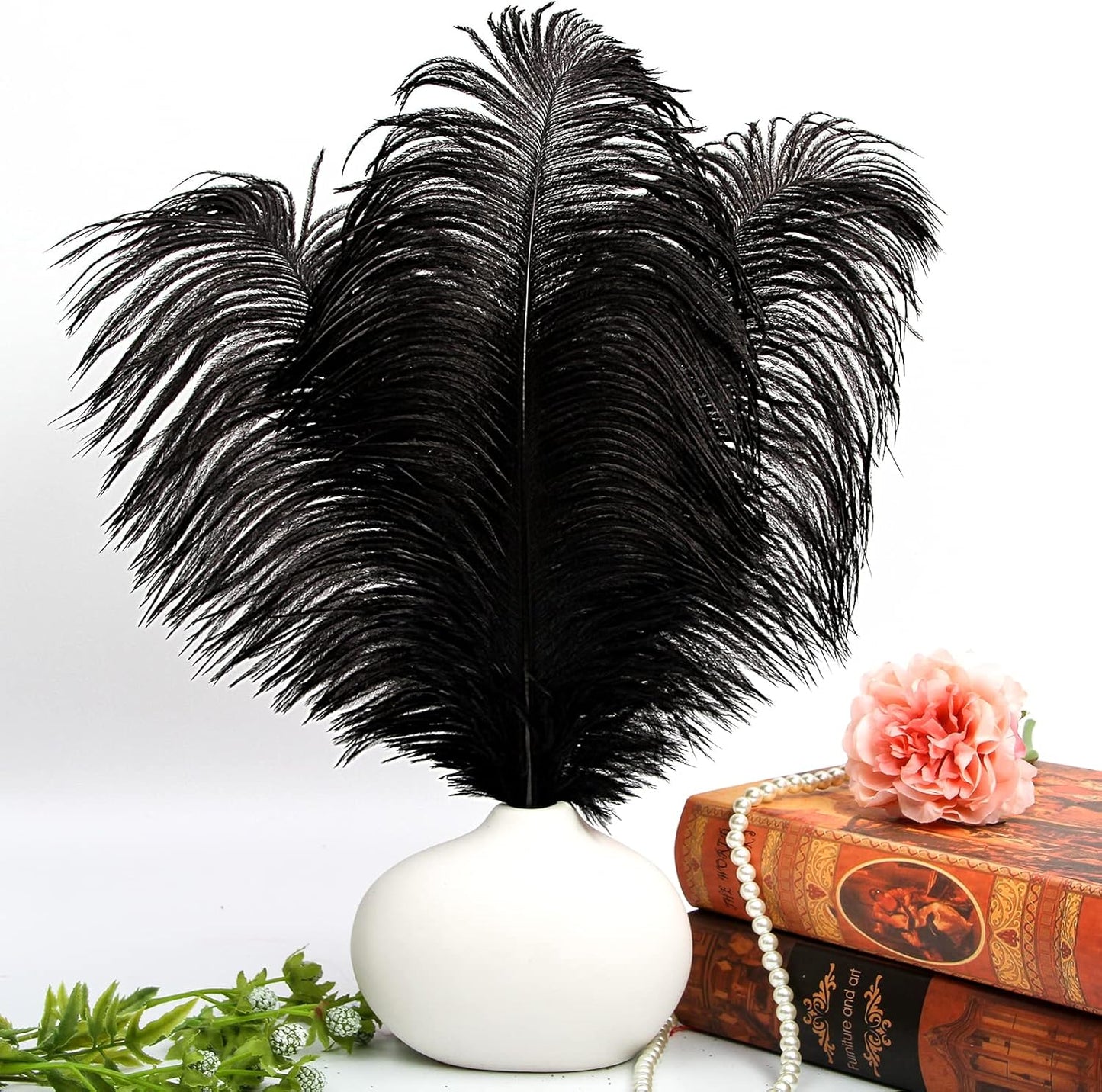 THARAHT Black Ostrich Feathers 12pcs Large Natural Bulk 16-18Inch 40cm-45cm for Wedding Party Centerpieces Halloween and Home Decoration Feathers