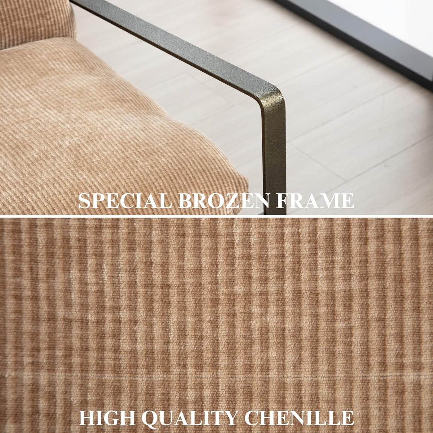 DUOMAY Mid-Century Accent Chair Armchair, Comfy Chenille Leisure Chair Lazy Chair with Brozen Metal Leg for Living Room Bedroom Office Apartment, Khaki