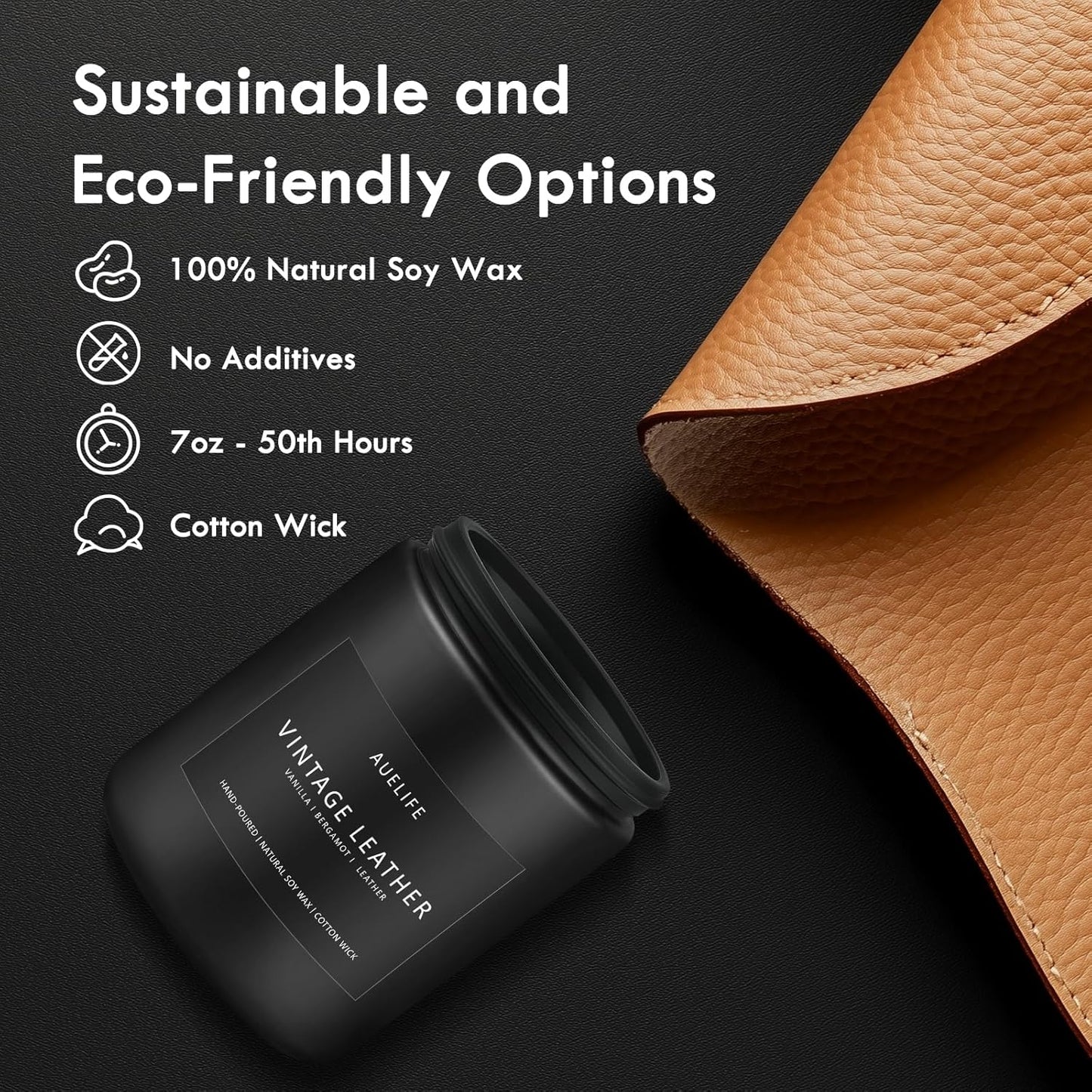 Vintage Leather Candle | Men Candles, Soy Candle for Home Scented - Man Scented Candles for Home, Men Gifts for Him - 7oz Black Jar Gifts for Friends