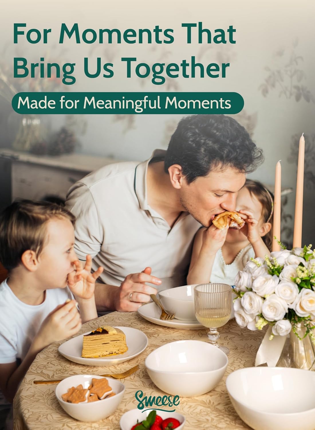 Sweese 7 Inch Porcelain 28 oz Bowls Set of 6, for Soup | Cereal | Pasta | Salad | Ramen | - Microwave, Dishwasher, and Oven Safe - White