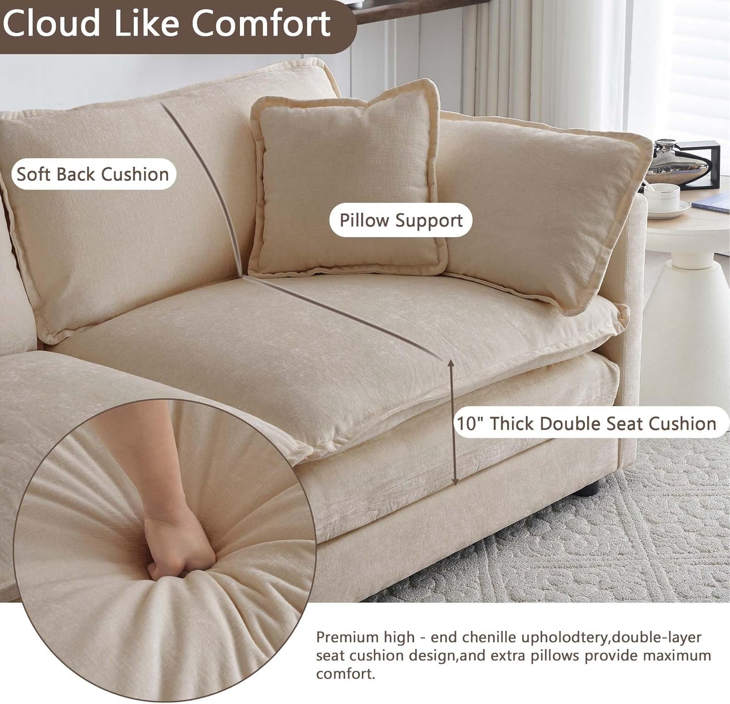 Sectional Sofa 4 Seater with Movable 1 Ottoman,Oversized Modular Couch Deep Seat (Light Coffee, 146.5 inch-L)