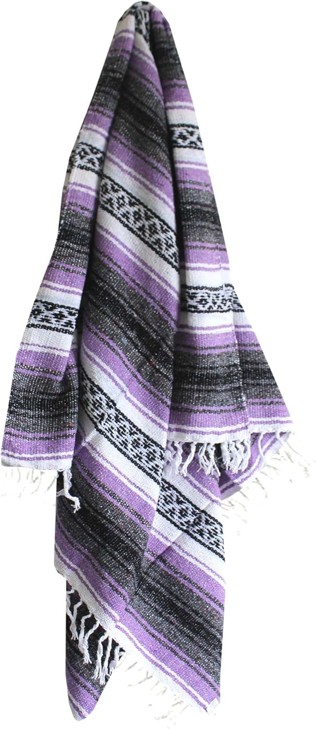 Del Mex Classic Mexican Blanket, Large Authentic Woven Falsa Throw (70"x50"), Artisan Southwest Décor for Beach, Yoga, Outdoors (Lavender)
