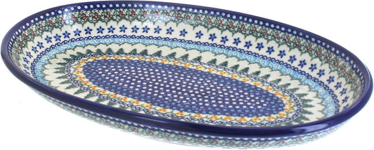Blue Rose Polish Pottery Holiday Pine Oval Platter