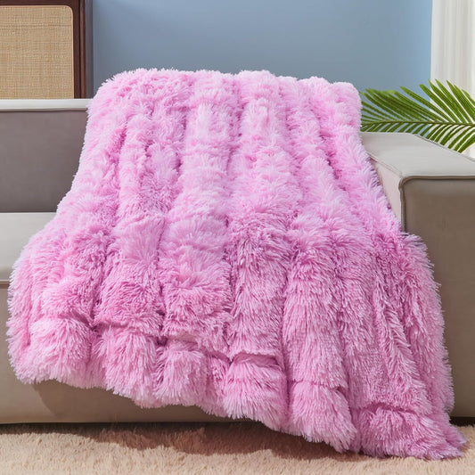 GONAAP Fuzzy Faux Fur Throw Blanket Twin Size Light Pink Super Soft Cozy Plush Fuzzy Shaggy Blanket for Couch Sofa Bed (Light Pink, Twin(60"x80"))