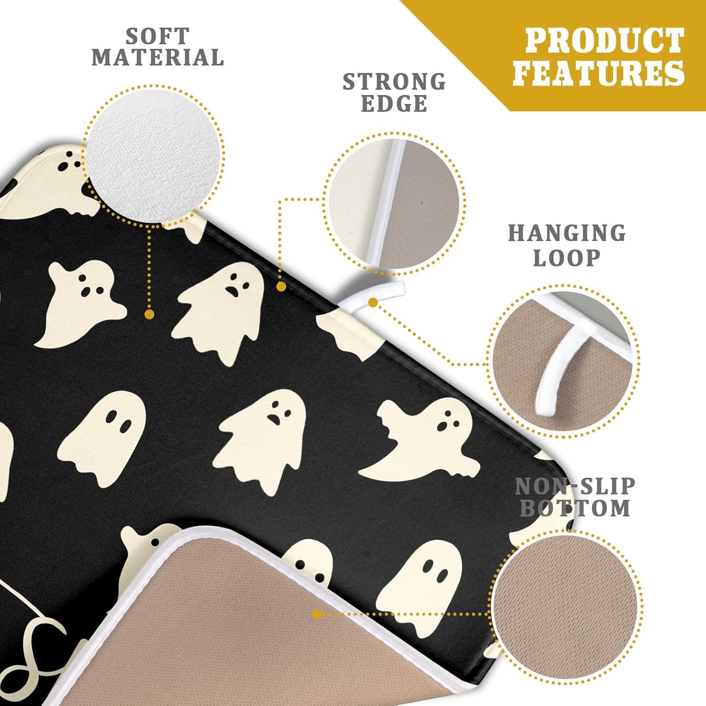 Halloween Dish Drying Mat for Kitchen Counter Spooky Ghost Holiday Super Absorbent Reversible Microfiber Kitchen Countertop Protector Dishes Pad Small 16x18 inch