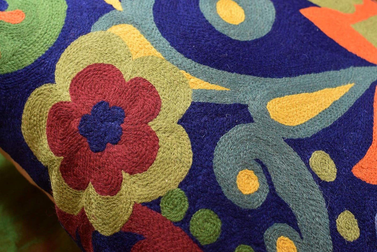 Blue Floral Pillow Cover | Navy Flower Throw Pillow | Outdoor Suzani Cushions | Hand Embroidered Chair Cushion | Wool Size - 18x18