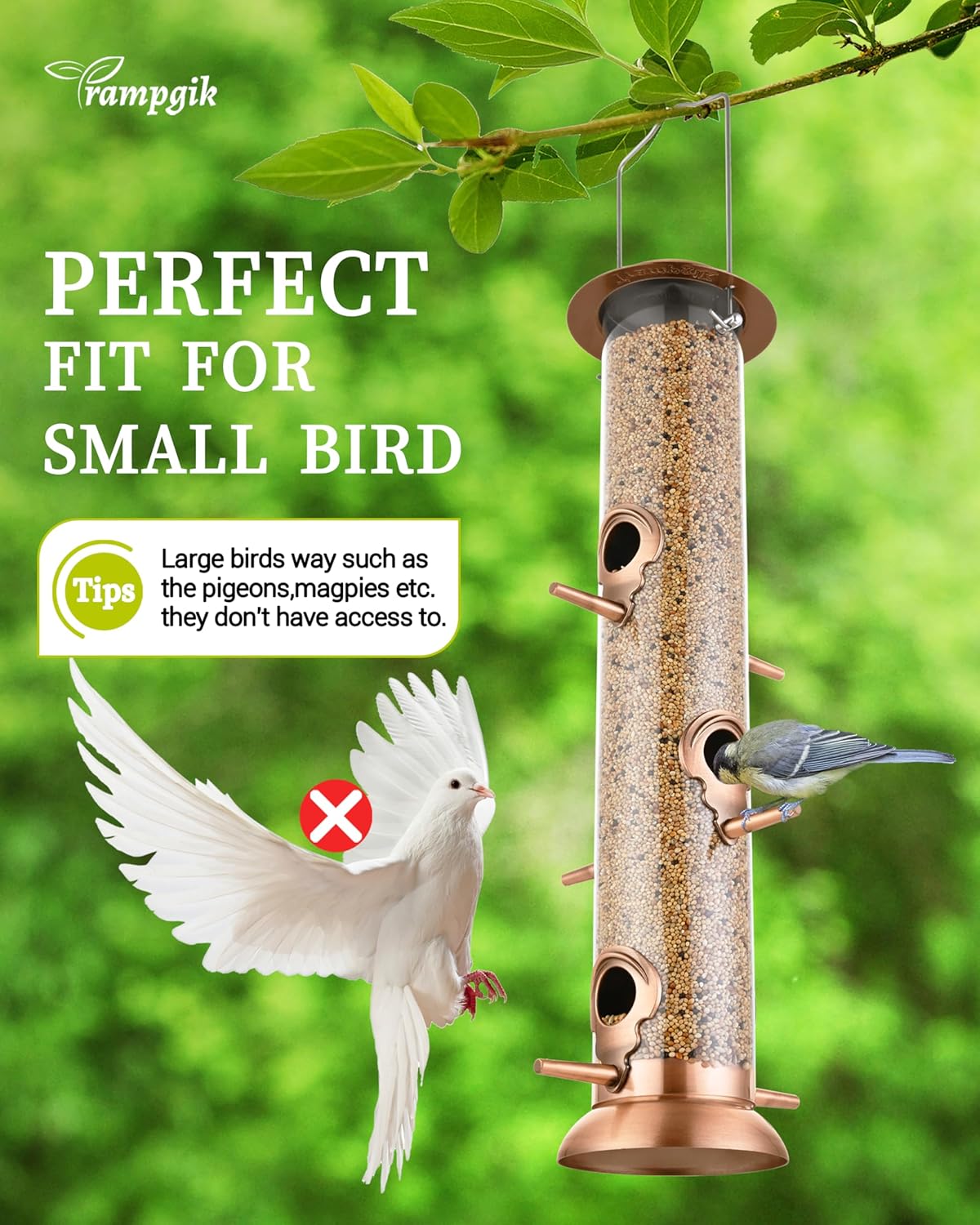 Metal Tube Bird Feeders for Outdoors Hanging,Finch Feeders for Outside,All Metal Brushed Copper Finishing,14 Inch 6 Port (Seed is not Included)
