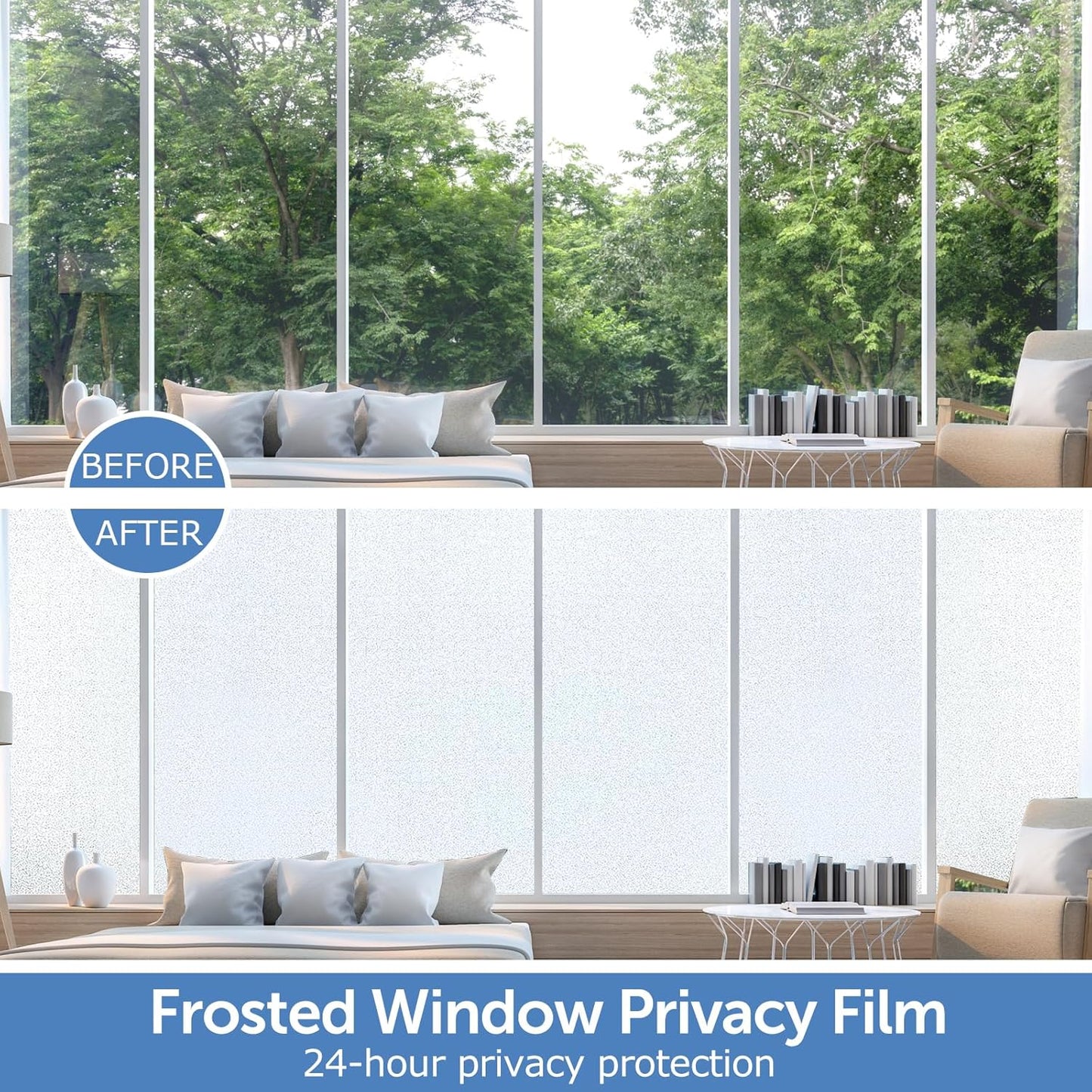HIDBEA Frosted Window Privacy Film - Non Adhesive Static Cling Glass Stickers Sun UV Blocking Heat Control Door Covering Decals for Home Office, 35.4 x 393.7 Inch