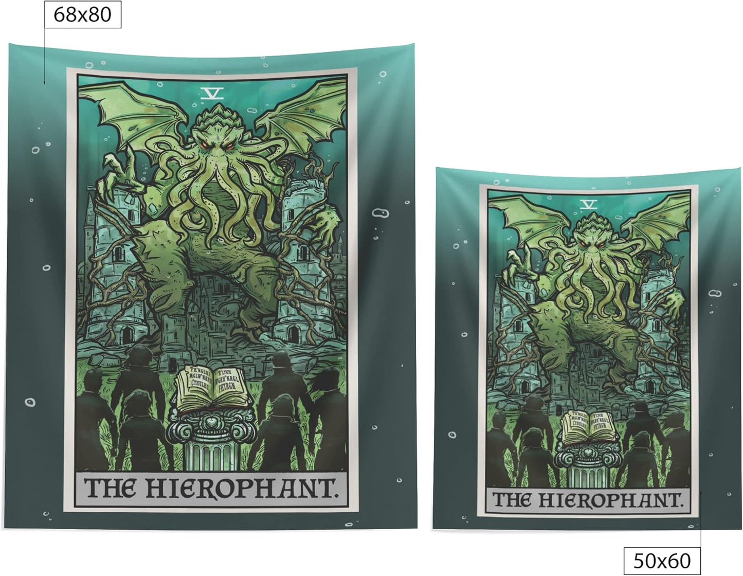 Cthulhu The Hierophant Tarot Card Tapestry Wall Hanging H.P. Lovecraft Horror Home Decor Halloween Wall Art (60" x 50")