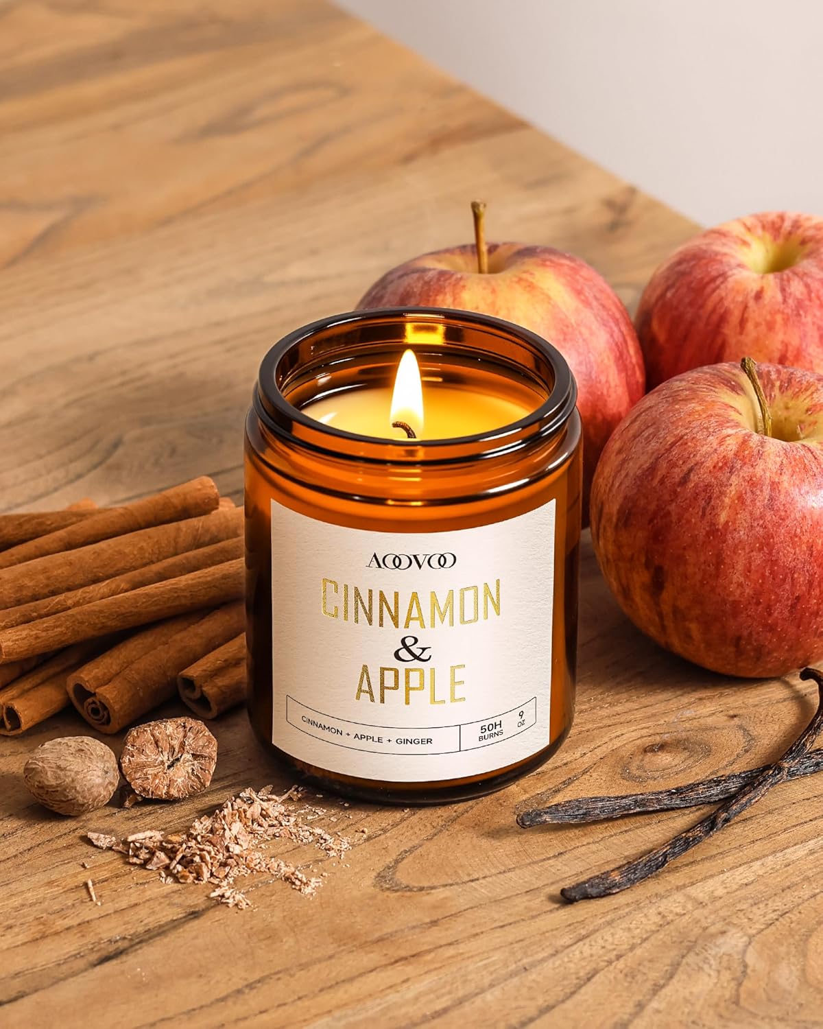 AOOVOO Apple Cinnamon Candles - 9 oz Scented Candles, Aromatherapy Candle, Soy Candle for Home Scented