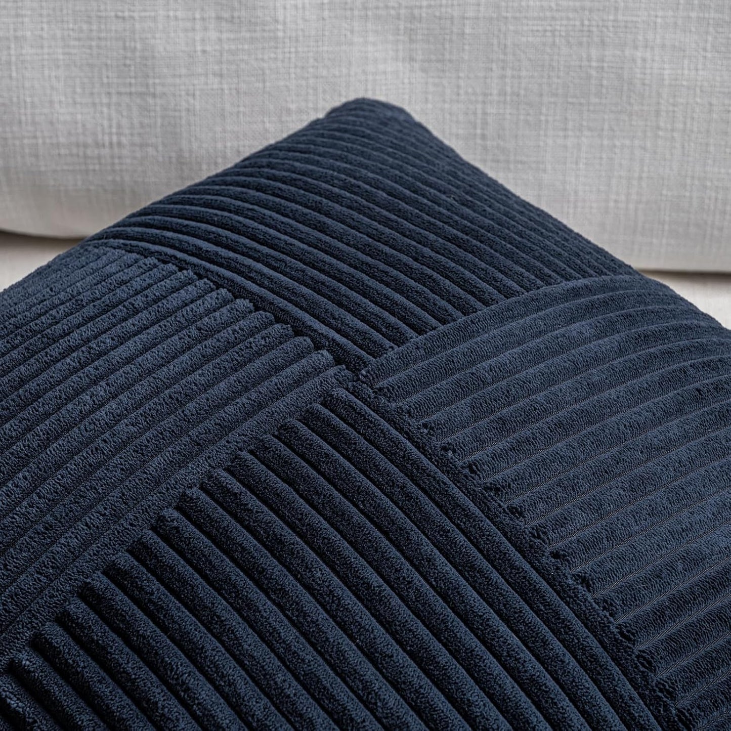 Fancy Homi 2 Packs Navy Blue Euro Decorative Throw Pillow Covers 26x26 Inch for Living Room Couch Bed, Farmhouse Boho Home Decor, Soft Corss Corduroy Patchwork Textured Square Cushion Case 66x66 cm