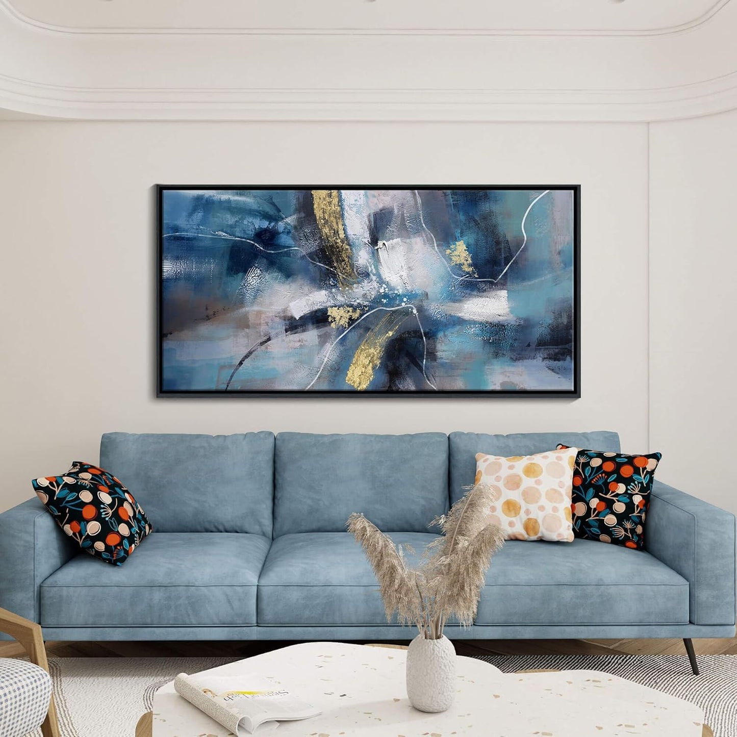 DUNHUANG ART Nordic Luxury Abstract Gold Canvas Wall Art - Modern Graffiti Design for Living Room, Bedroom, Office - Framed, Ready to Hang 24"x48"