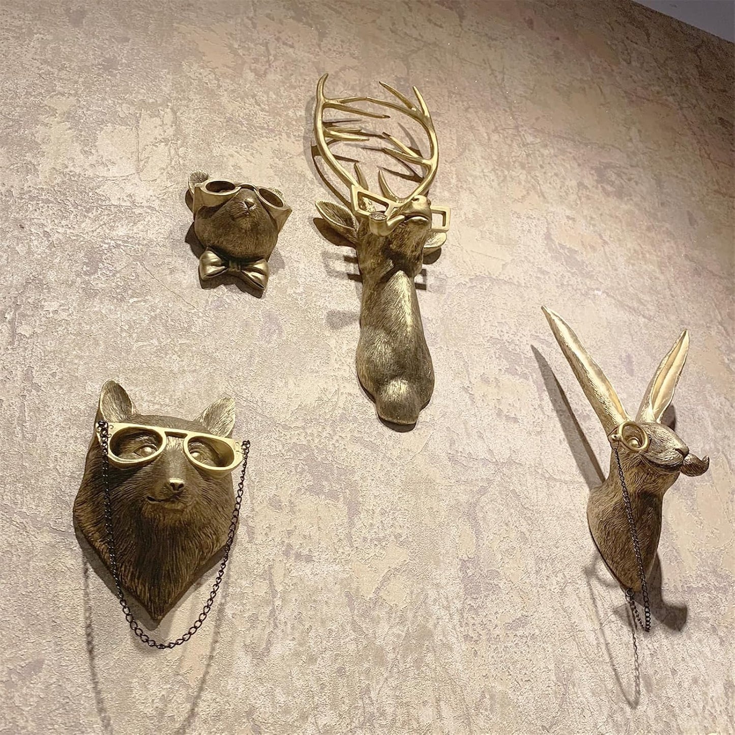 GUASDIE Animal Heads Wall Decor, Faux Deer Head Mount, Animal Sculptures Wall Decor, Resin Animal Head Wall Hanging Decoration for Living Room Bedroom Kitchen Gift,5pcs, 1587574779-65291236