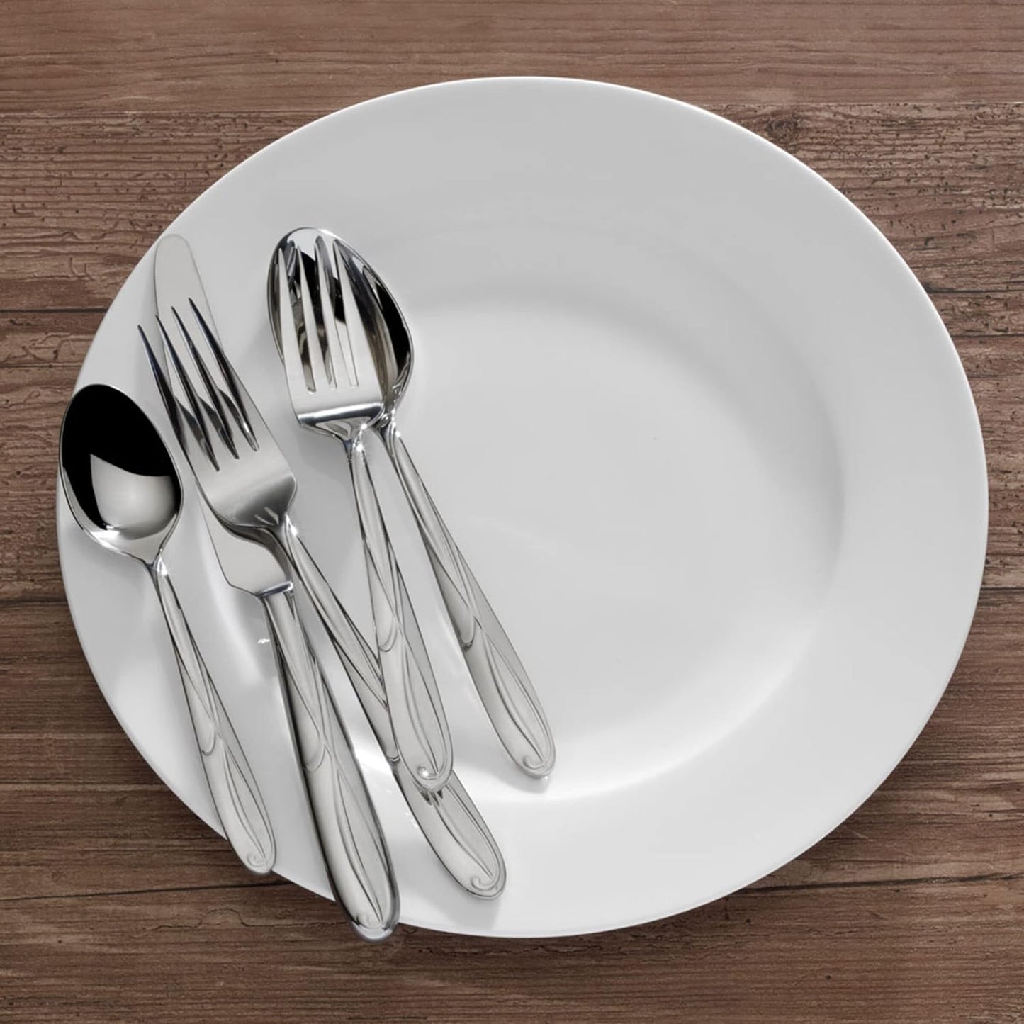 Mikasa Cocoa Blossom 65-Piece Flatware Set for 12, 18/10 Stainless Steel Silverware with Full Service and Serving Utensils, Elegant Floral Design