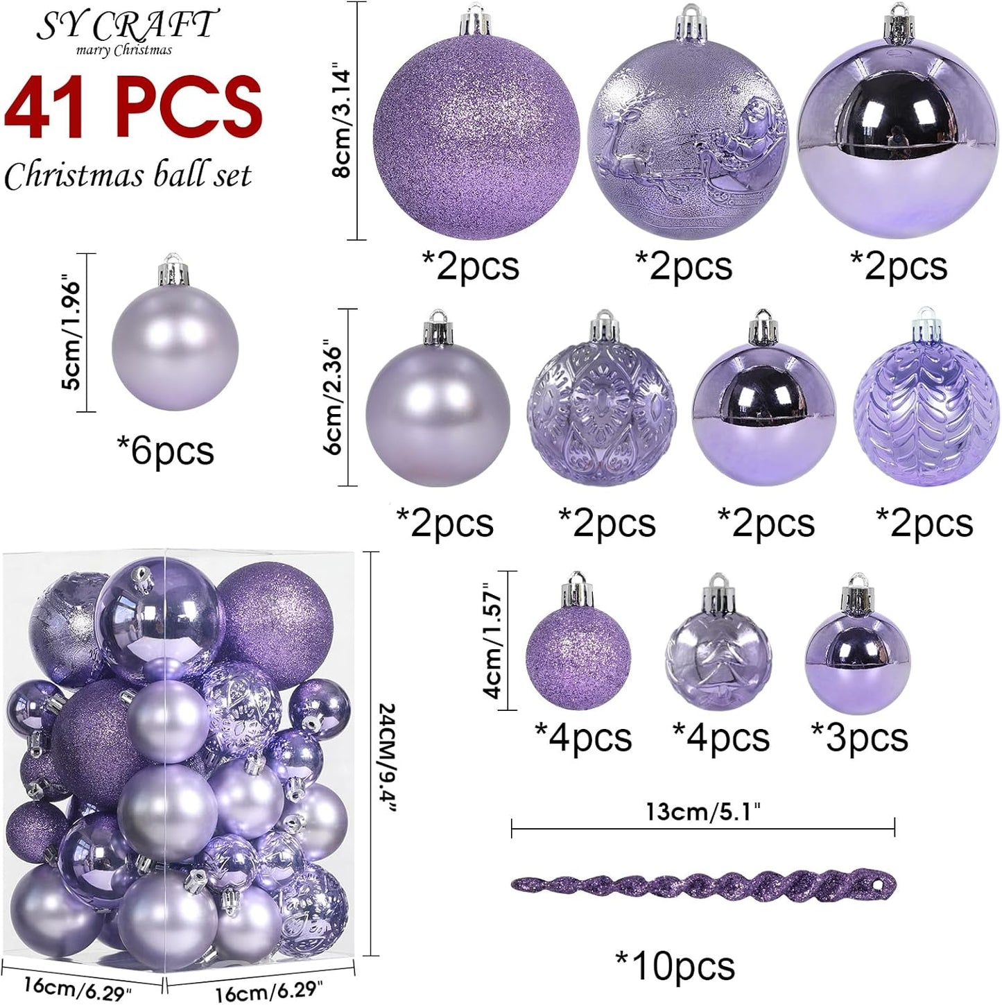 Christmas Ball Ornaments for Christmas Decorations - 41 Pieces Xmas Tree Shatterproof Ornaments with Hanging Loop for Holiday and Party Decoration