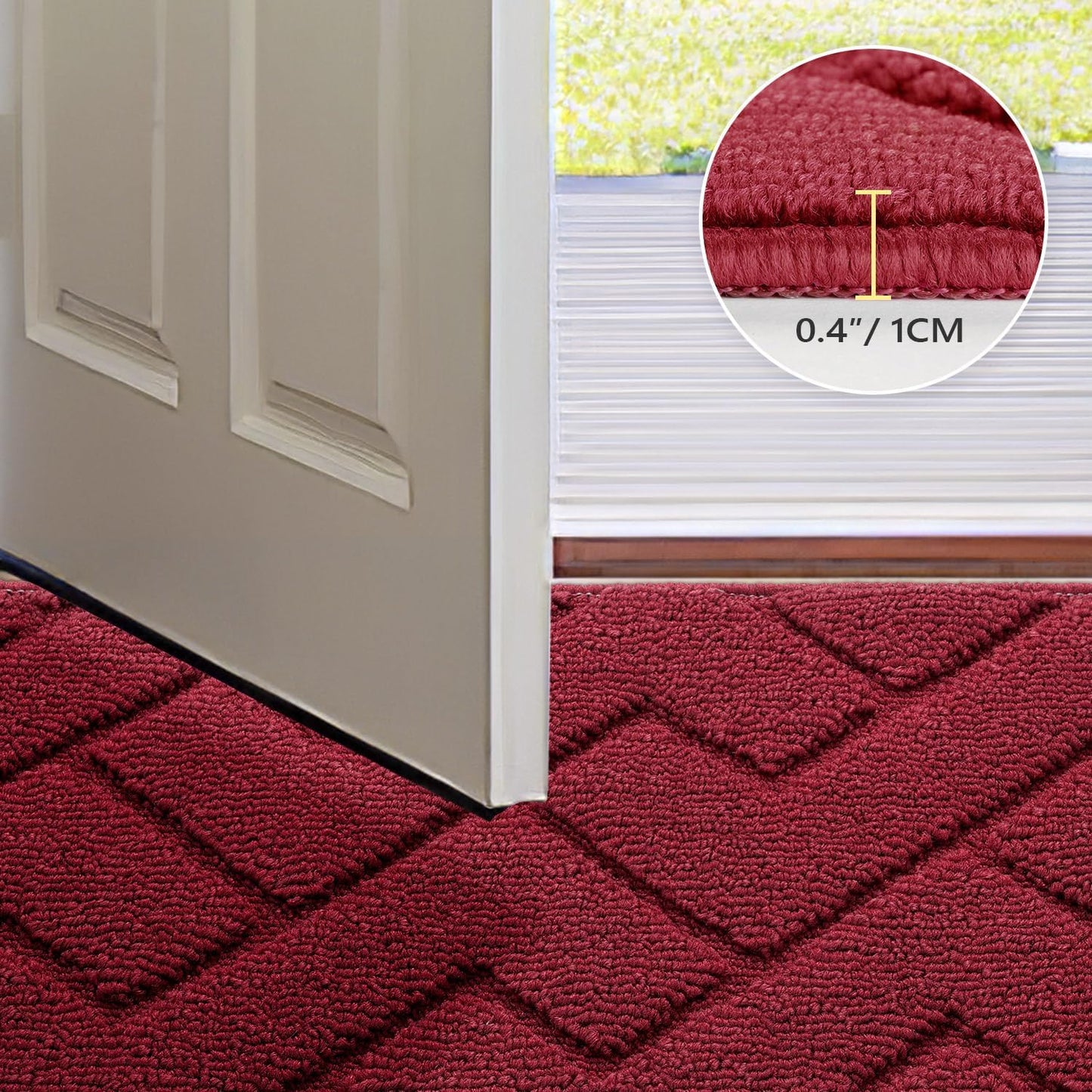 hicorfe Front Door Mat Outside Entrance,32"x40" Absorbent Muddy Dirt Resist Welcome Door Mats Outdoor Indoor,Stain and Fade Resistant,Non Slip Backing Entry Mat Doormat for Entryway(Red)