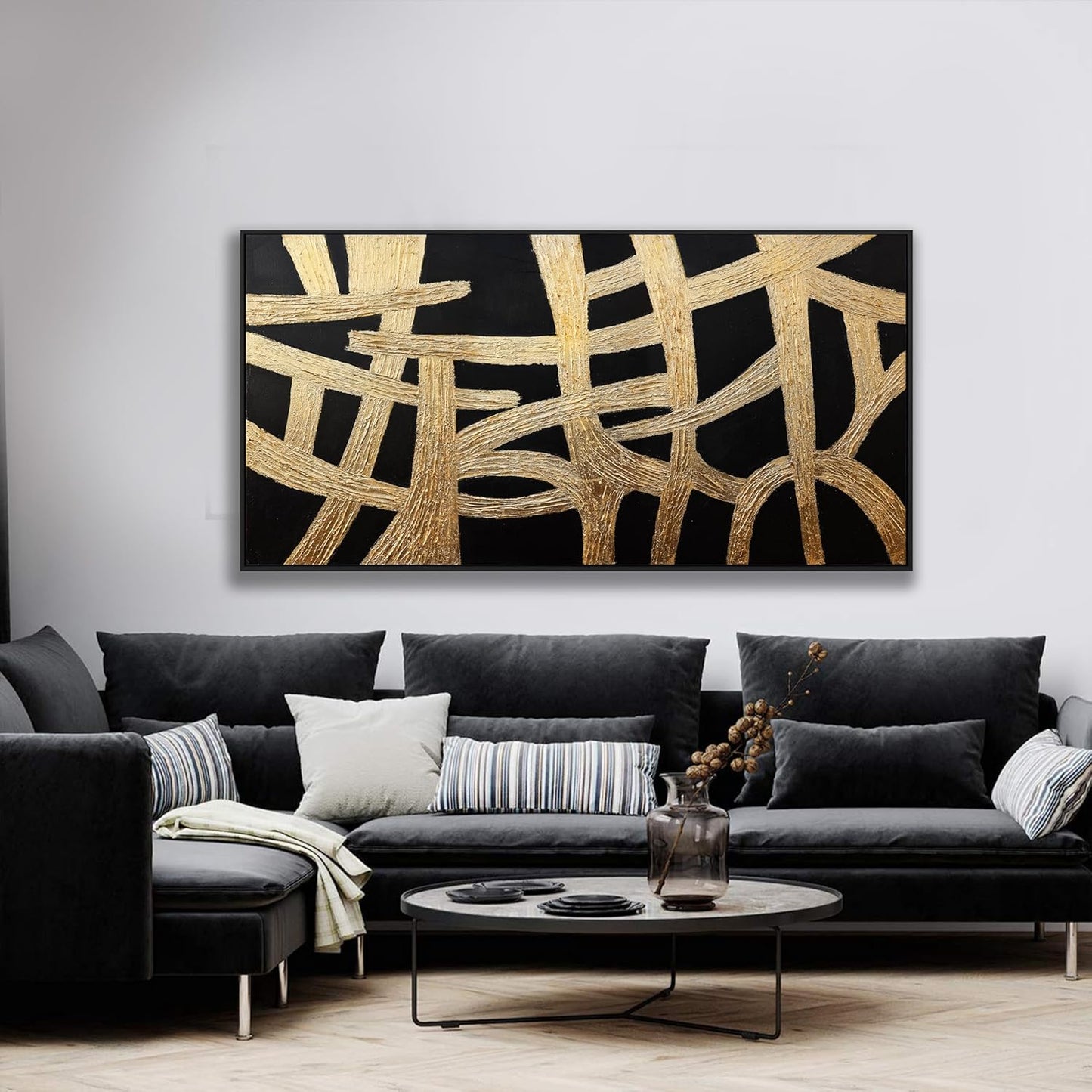 Canvas Wall Art Wall Decor Bedroom Pictures Artwork Abstract Wall Art Black And Gold Lines Texture Artwork Large Size Modern Painting Wall Decoration Pictures For Living Room Home Kitchen Office 29x58 Inch