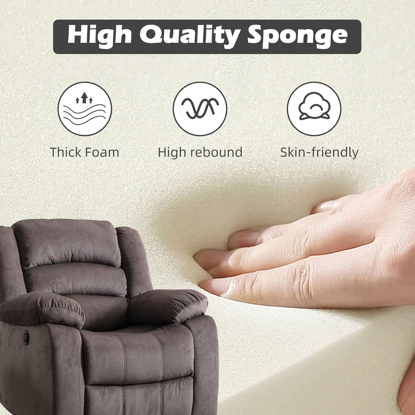 EBELLO Classic Power Recliner Chair, Oversized Electric Reclining Chair with Overstuffed Cushion and Back, Soft Fabric Adults Single Recliner Sofa for Living Room, Set of 2 Brown