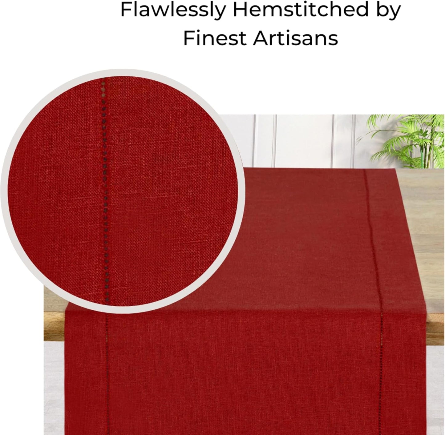 D'Moksha Homes Red Linen Table Runner 108 Inches Long - 100% Pure Linen Diamond Table Runner 14 x 108 Inch for Dining, Fall and Halloween - Machine Washable